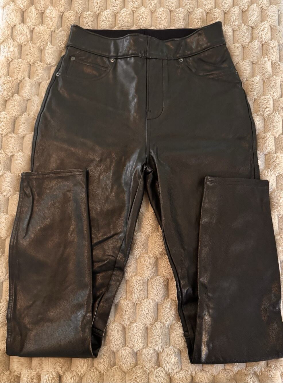 $128 SPANX FAUX LEATHER LIKE Ankle Slim Skinny Pants Brown Size XS